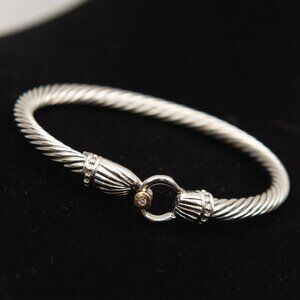 Cable Buckle Bracelet 14K White Gold + 925 Sterling Silver Designer Style